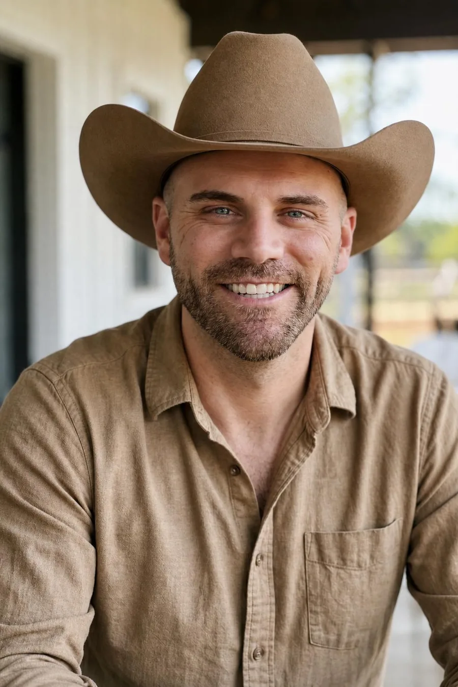 Daniel Bear, founder of TitleQuest Pro, in a cowboy hat on a Texas porch