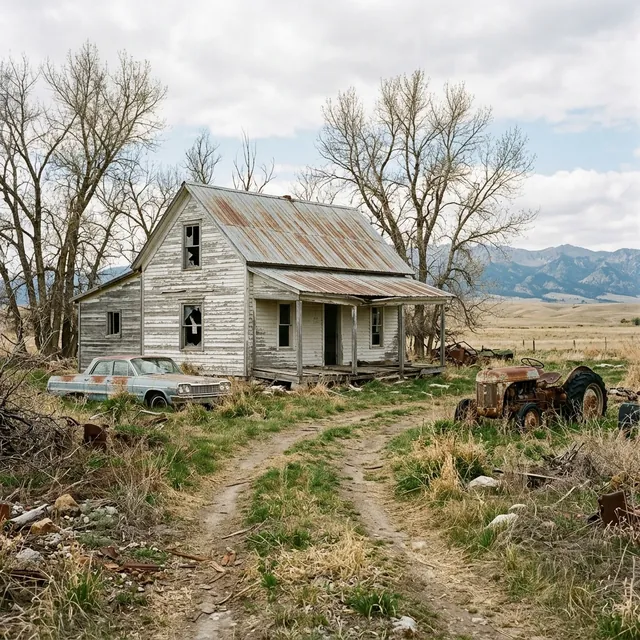 Abandoned Montana farmhouse on inherited land